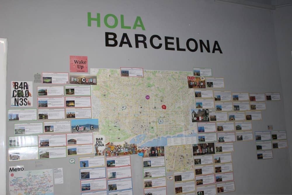 welcome map of barcelona city at sleep green hostel